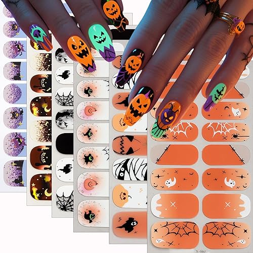 6 Sheets Halloween Nail Wraps Full Stickers Nail Polish Strips,