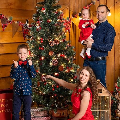 Miniatura 6 de RECUTMS Christmas Garland Decoration with Lights, 7FT 20LED Pine Cone Red Berry Bell Battery Operated Christma String Light, Lighted Up Pinecone 1