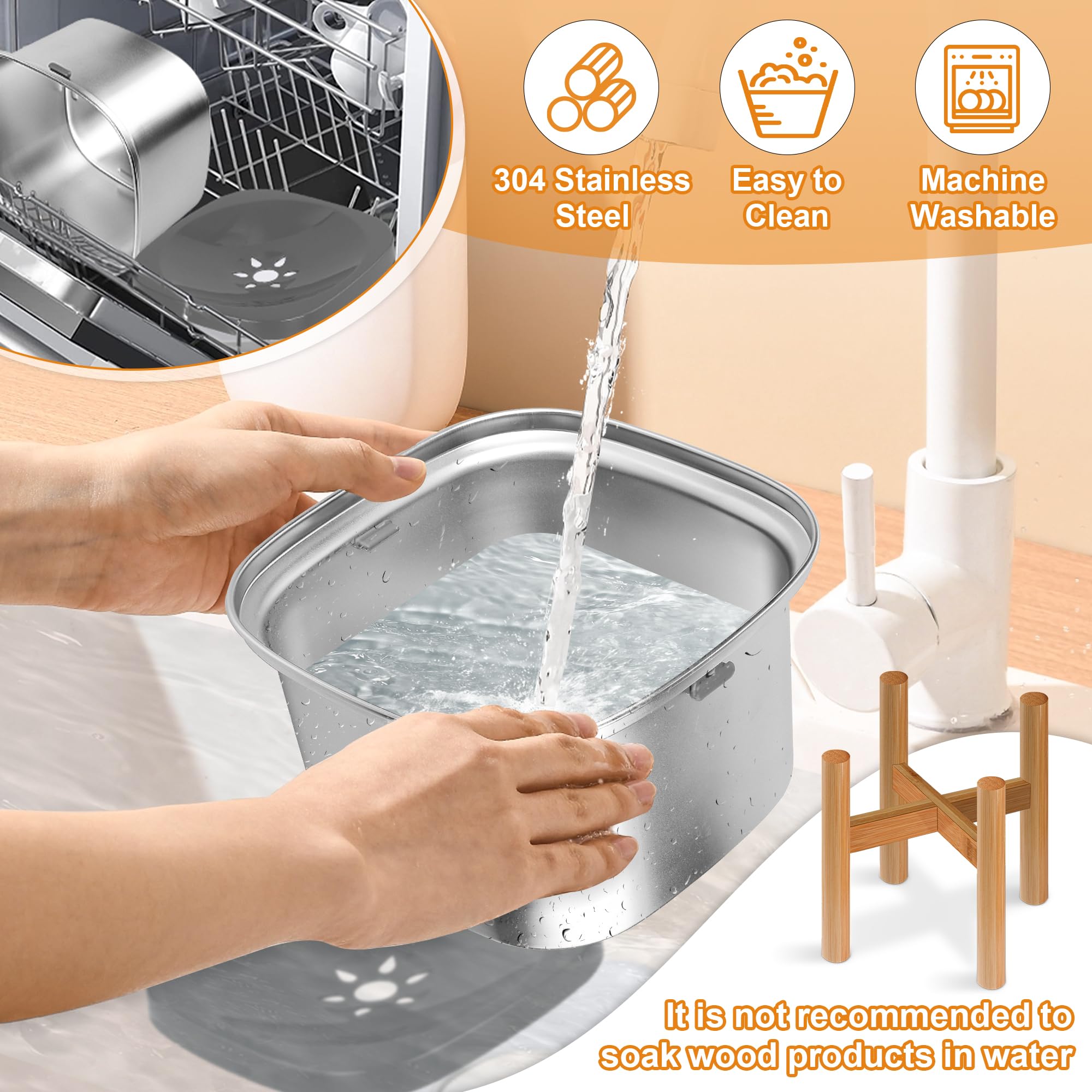 Decflow 3L Elevated Dog Water Bowl, Stainless Steel Raised Dog Food Bowl with Stand, Large Capacity No Spill Dog Water Bowl, Durable Bamboo Holder Pet Food Bowl for Small, Medium, and Large Dogs