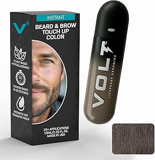 VOLT Grooming Temporary Instant Beard Color Single Pack - Quick Drying Plant Based Hypoallergenic Brush on Color for Beards, Mustaches, and Eyebrows - 0.35 Fl Oz (10 ml), Ash (Gray/Brown)