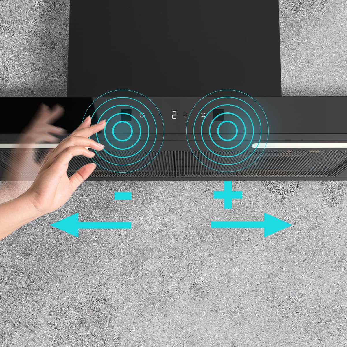 Cecotec T-förmige Dunstabzugshaube 60cm Bolero Flux, 413,3 m³/h, Energieklasse A++, Bewegungssteuerung, Booster mit hoher Effizienz und innovativer Technologie für moderne Küchen