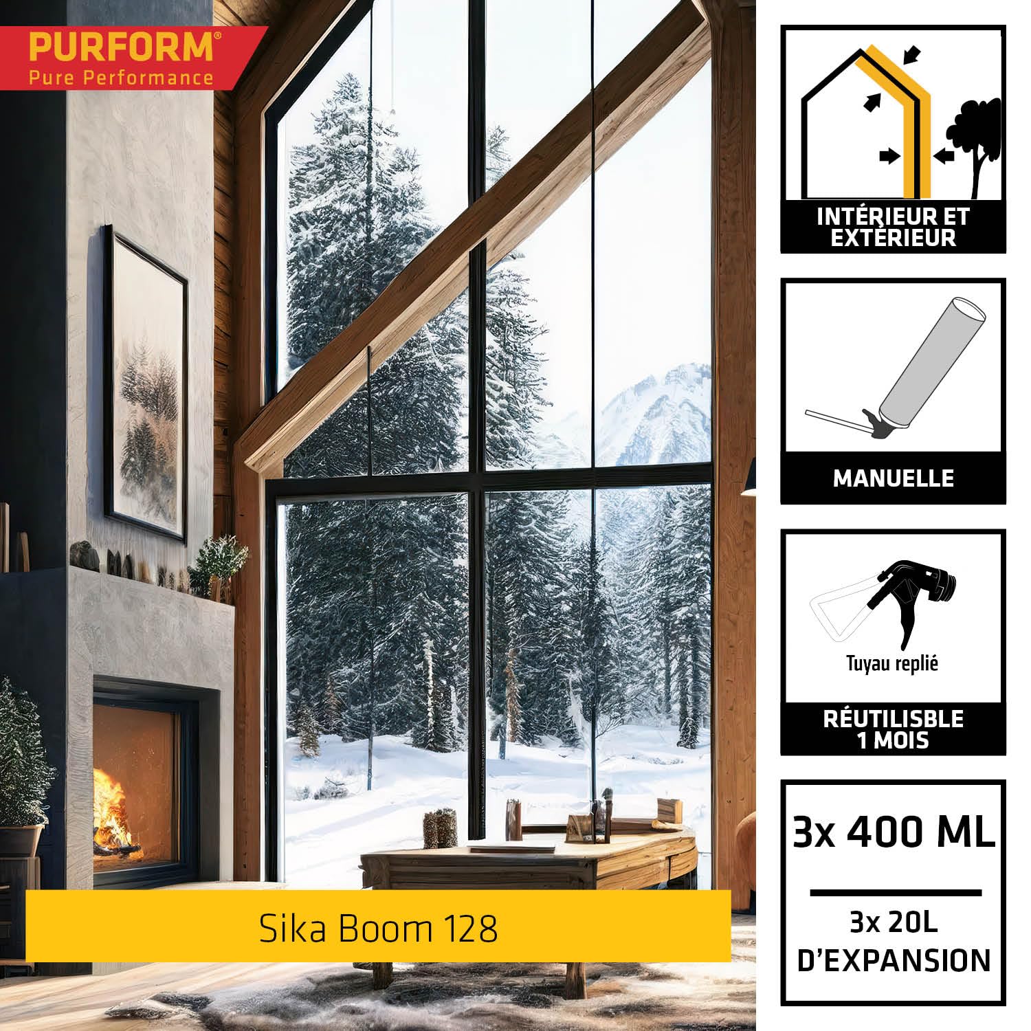 SIKA - Lot de 3x400ml, Mousse PU Moyen Format, Sika Boom 128, expansion 20L, Usage tous sens, Blanc + 1x Mastic Silicone Neutre, SikaSeal 110 Menuiserie et Vitrage, Multi-supports, 300ml, Blanc PVC