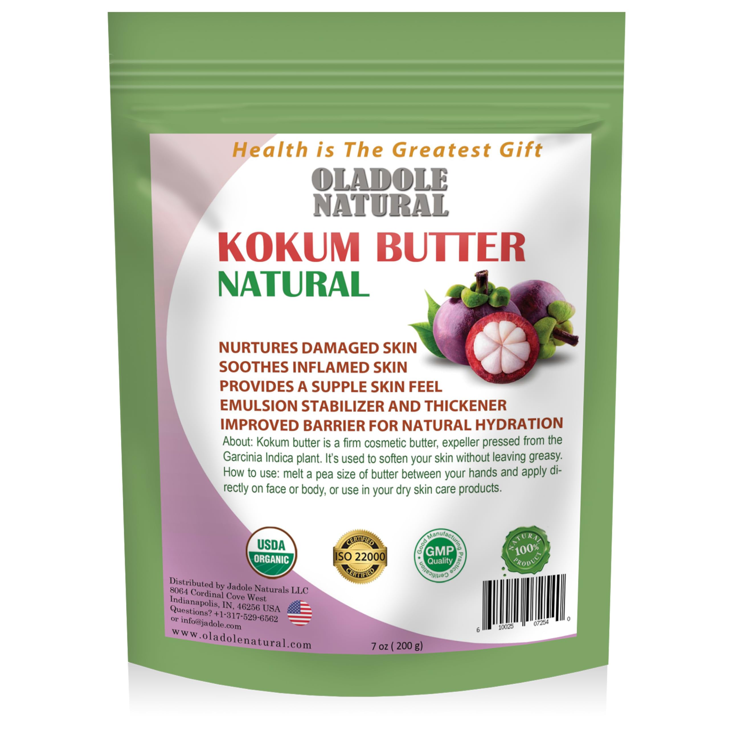 Oladole Natural Organic Kokum Butter - 200g | Support skin health, Sunburn, Rashes, Anti-aging, Lip Balm, Lotion, Reduce Pores, Moisturizer, Body Butter, Soap Making | Non- GMO, Gluten Free