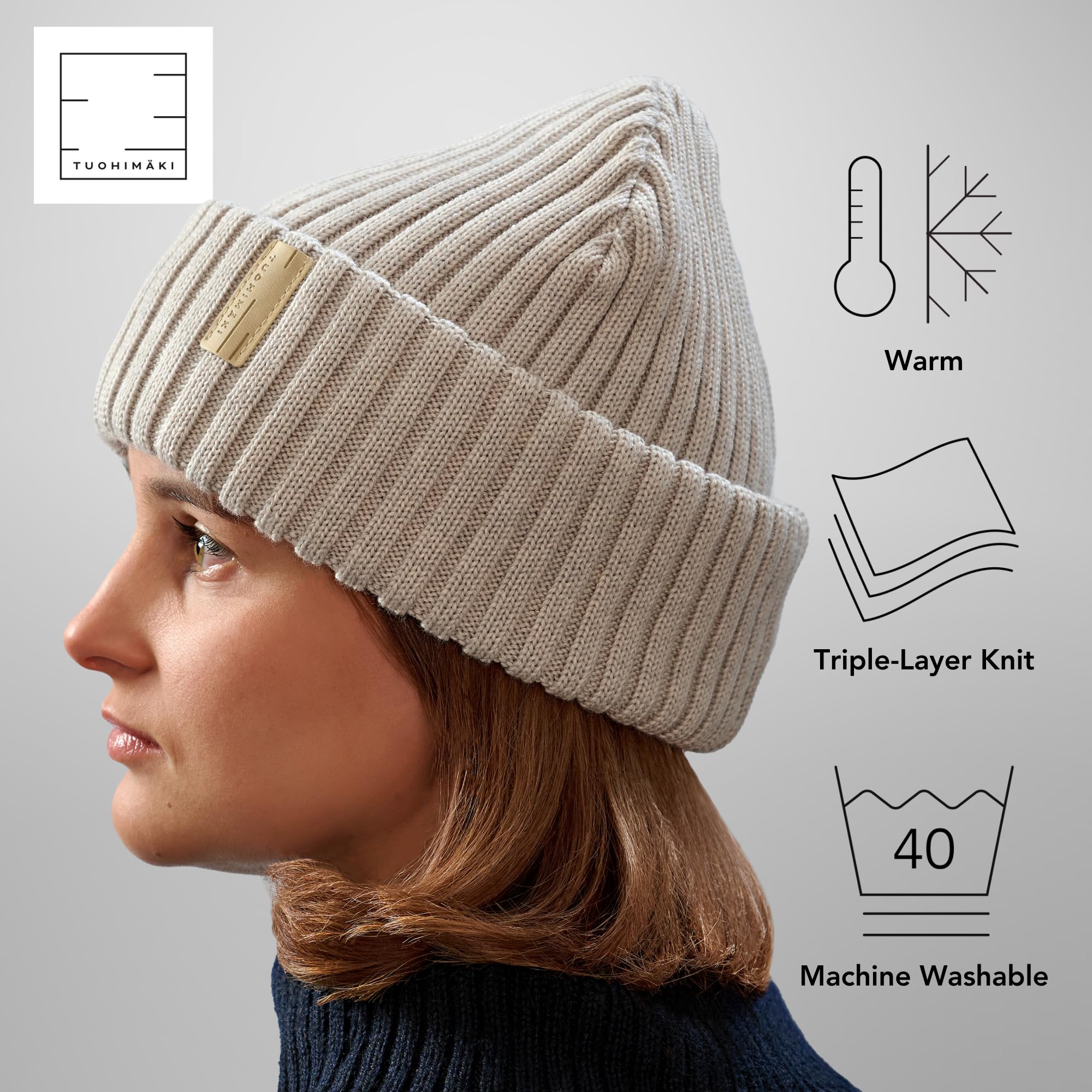 Gorro de lana merino para hombre y mujer, 100 % lana merino extrafina, fabricado en Finlandia, gris, talla única, perfecto para días fríos, gorro de invierno para hombre, gorro de punto de merino
