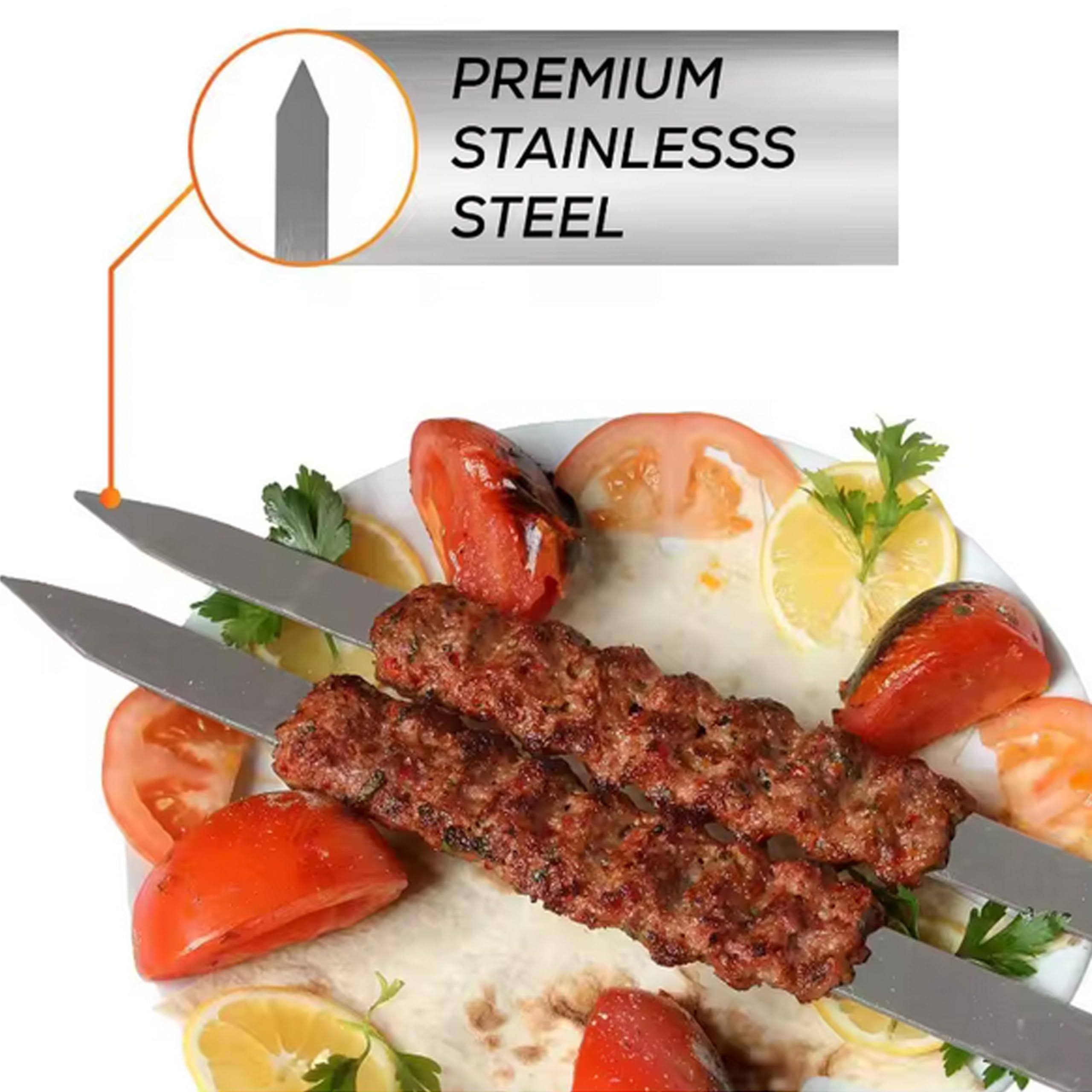 7 Stück Premium Grillspieße Edelstahl – Flache BBQ Spieße, 60cm Lang, 2,3cm Breit und 2mm Stark, Rostfrei & Wiederverwendbar, Perfekt für Kebab, Fleisch & Gemüse, Ideal für Grill, Barbecue & Camping