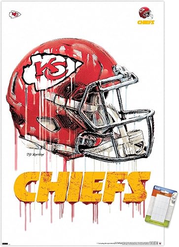 Trends International NFL Kansas City Chiefs - Póster de pared con casco de goteo, 22.375 x 34 pulgadas, paquete de póster y montaje