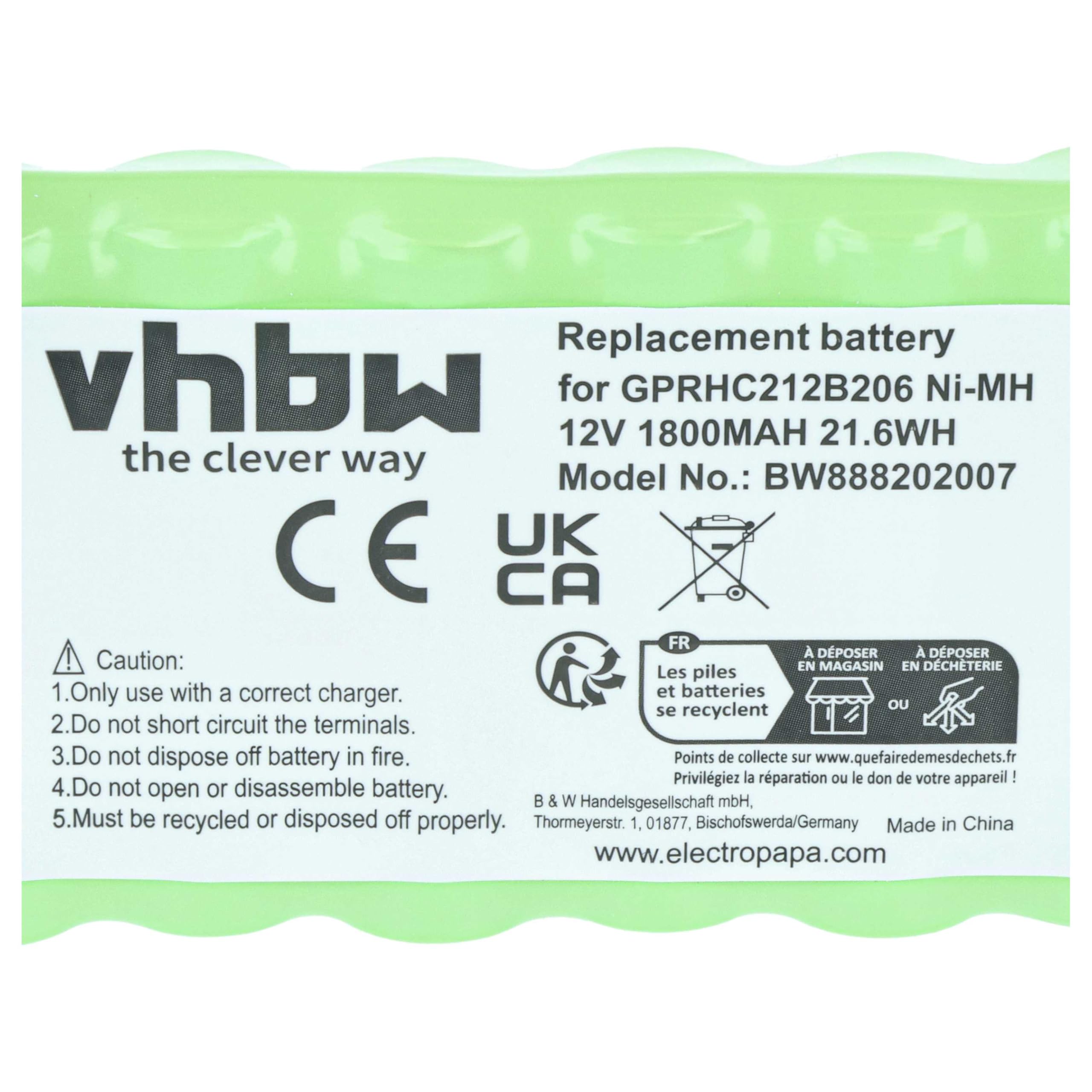 vhbw Batterie Compatible avec Roto ZRO RT SF | ZRO RT SF G3 motorisation de volet, porte, portail (1800mAh, 12V, NiMH)