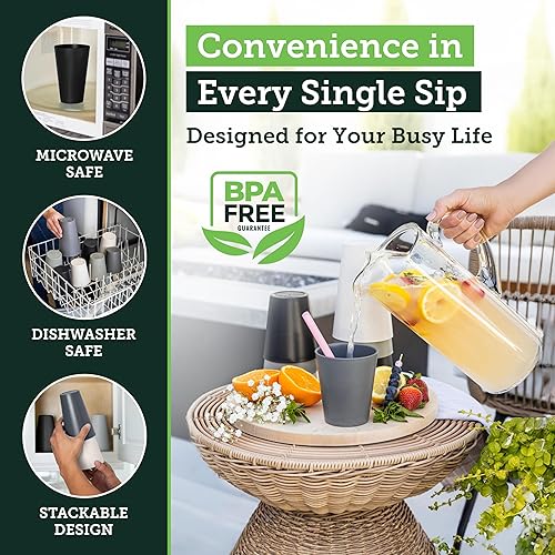 Miniatura 4 de Grow Forward Vasos de paja de trigo prémium  Vasos de plástico duro irrompibles sin BPA de 13 y 20 onzas  Vasos de plástico ligero reutilizables