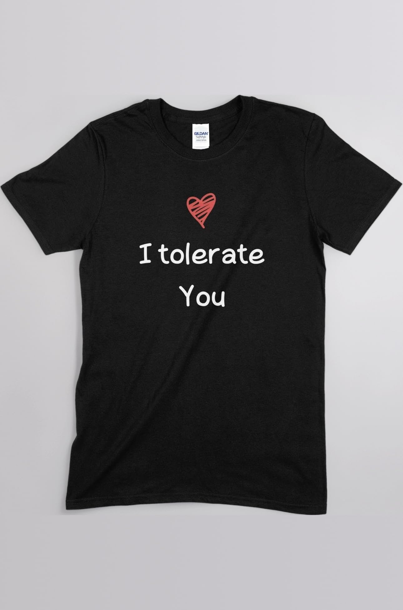 Funny Valentine's Day T-Shirt with Heart, Sarcastic I Tolerate You Tee, Casual Black Shirt for Couples