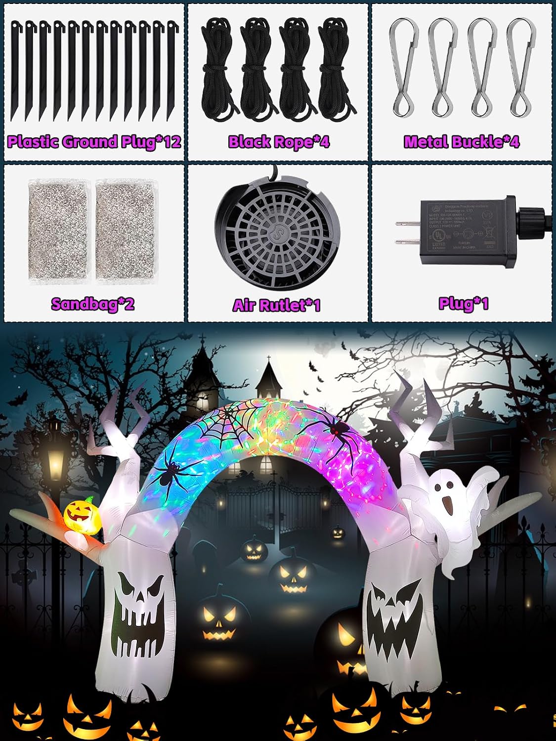 EBANKU 10FT Halloween Inflatable Decoration Colorful Pumpkin Ghost Decorations with Build-in LEDs,Blow Up Yard Inflatables for Party Indoor,Outdoor,Lawn,Garden Decor (EBANKU-MTS-170)