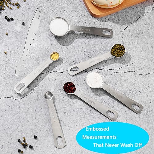 Miniatura 6 de Juego de 20 tazas y cucharas medidoras de acero inoxidable, cucharas medidoras de plástico para ingredientes secos y líquidos, utensilios de cocina