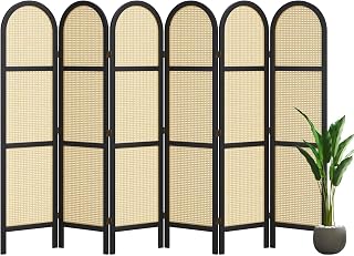 Room Dividers and Folding Privacy Screens, 5.6 Ft Double Hinged Rattan Partition Freestanding Wall Room Divider for Home - 6 Panels (Black)