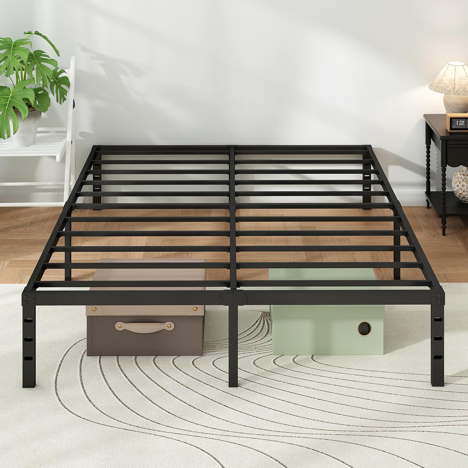 Metal Platform Bed Frame Queen Size, 18 Inch Height with Heavy Duty Steel Support, No Box Spring Needed, Easy Assembly and Underbed Storage,Black