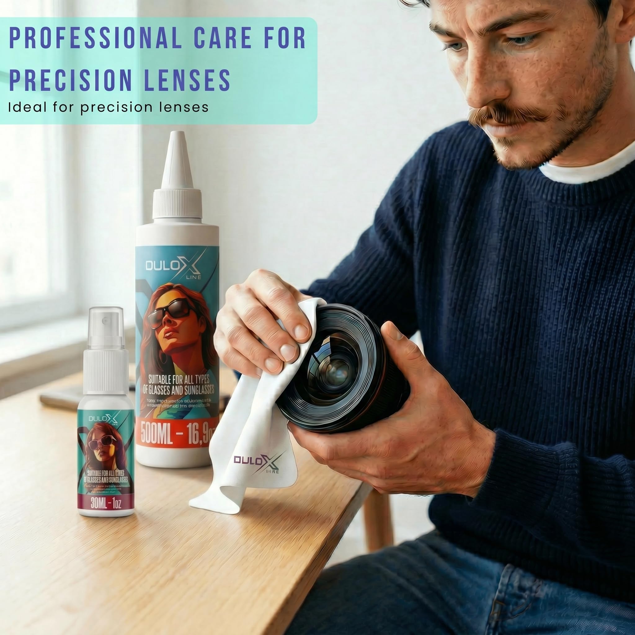 Detergente Occhiali Professionale 500 ml – Tappi a Riempimento Facile + Panno Microfibra 18×18 cm + Beccuccio con Chiusura – Pulizia Senza Aloni per Lenti, Schermi, Smartphone, Tablet e PC