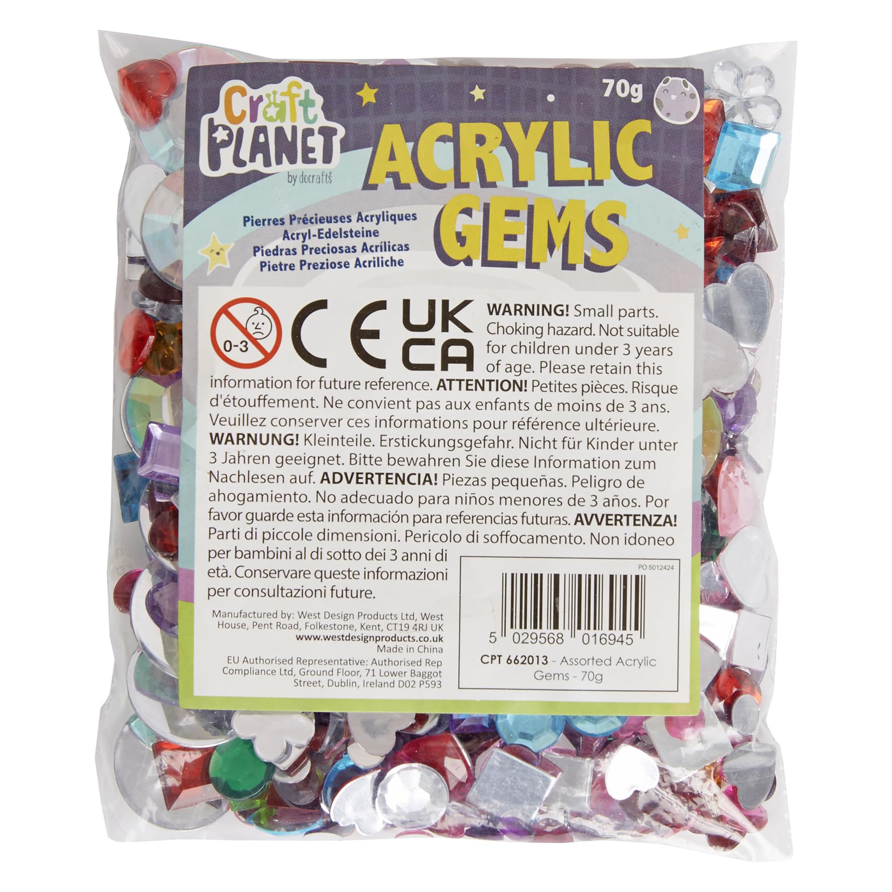 Craft Planet Assorted Acrylic Gems 70G, Diamond Rhinestones Scattering Gemstones For Crafts, Weddings, Table Decorations, Vase Filling, Embellishment Stones, Plastic Gemstones For Arts And Crafts