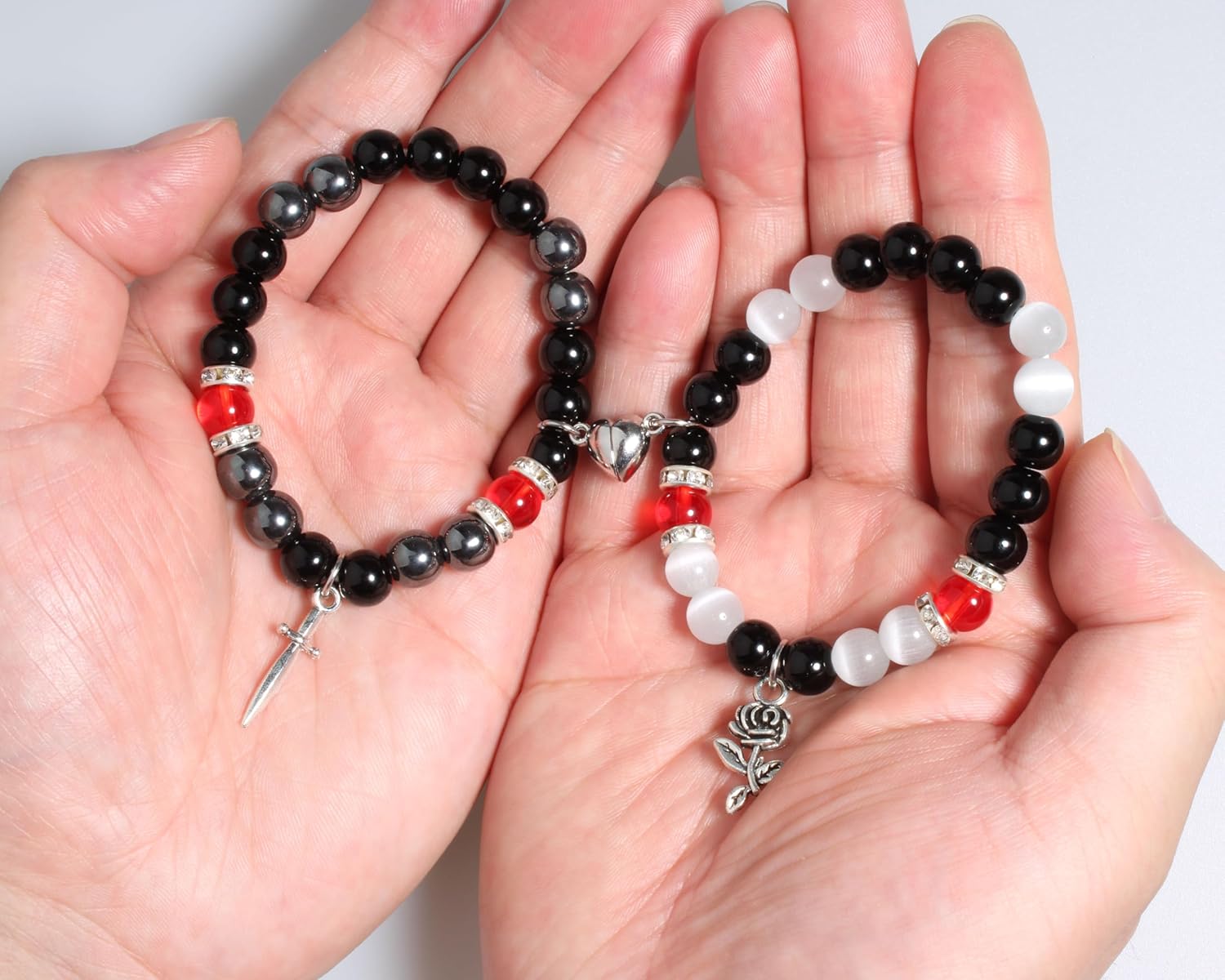 QqzsJewls Spider Matching Friendship Bracelets for Best Friends, Couple Heart Charm Bracelets for Girlfriend Boyfriend, Set of 2 Halloween Christmas Valentines Day Jewelry Gifts for Women Men - Image 6