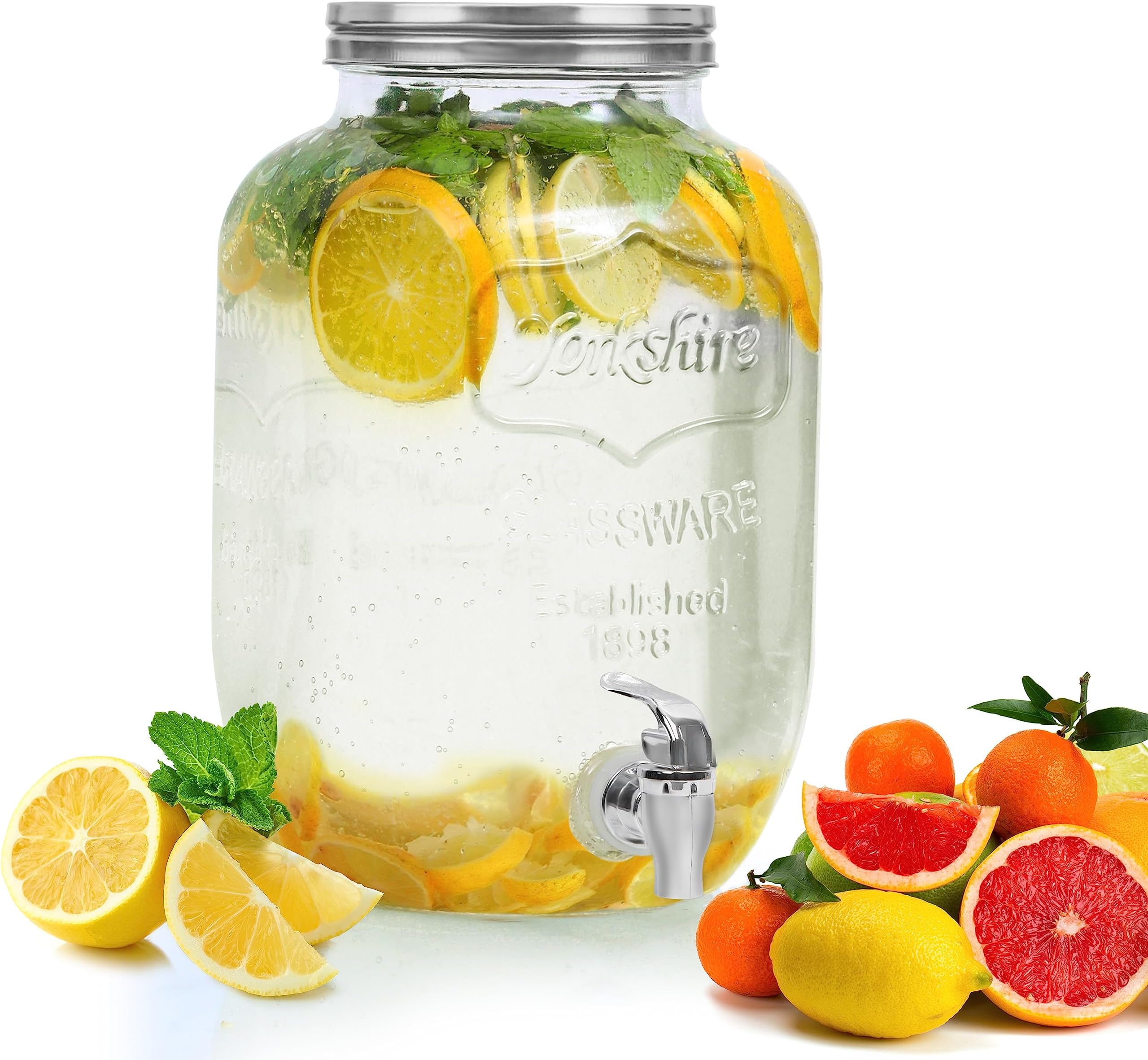 ABOUT SPACE 4 Litre Glass Juice Dispenser - Water Pitcher for Detox - Mason Jar - Counter Table Top Infused & Beer Dispenser - Air Tight Lid for Home & Kitchen Glassware, Restaurant