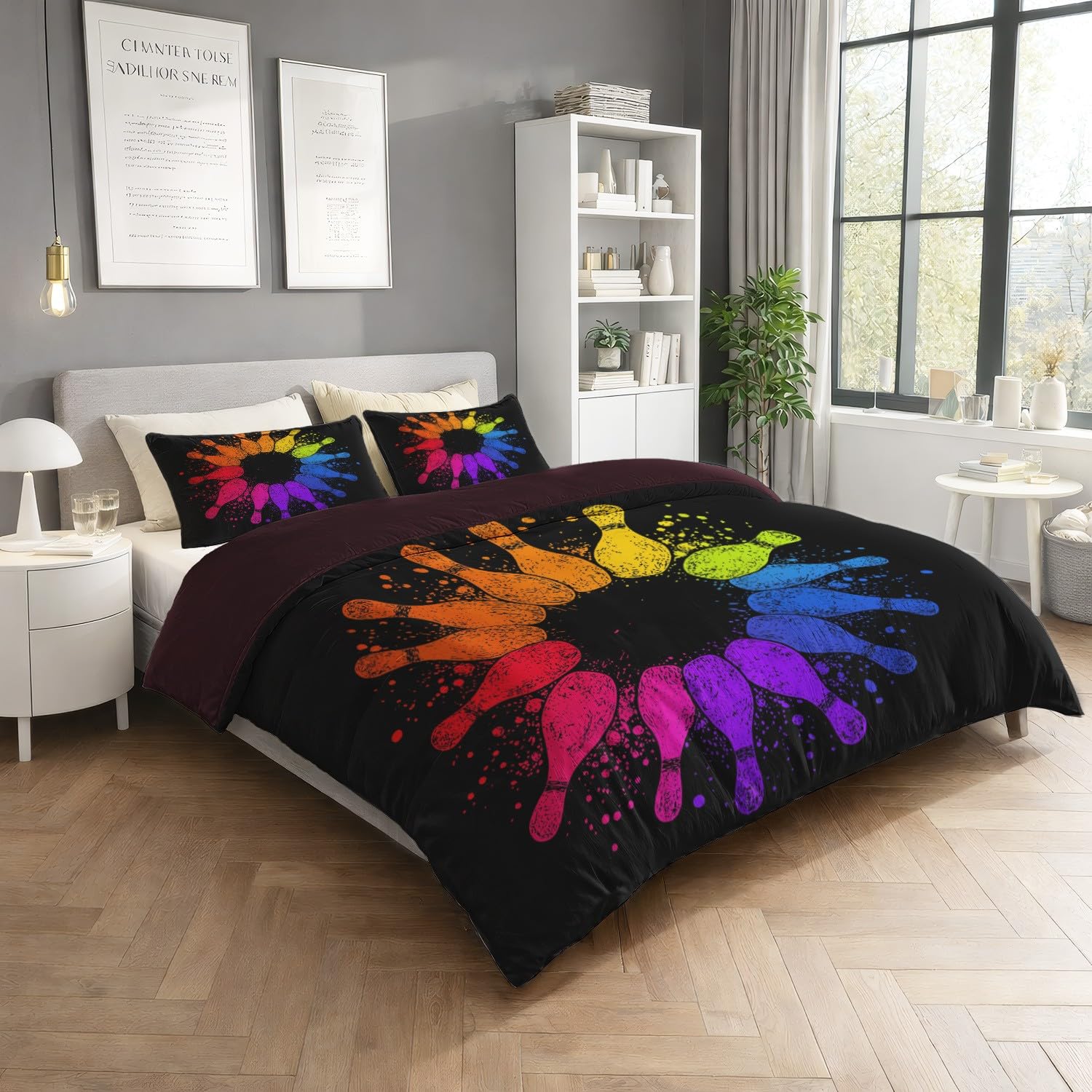 Generisch 3-częściowy komplet pościeli 220 x 240 cm, sportowy stożek do kręgli dla młodych dorosłych, miękka poszewka z mikrofibry z zamkiem błyskawicznym, przyjazna dla skóry, artystyczna, czarna