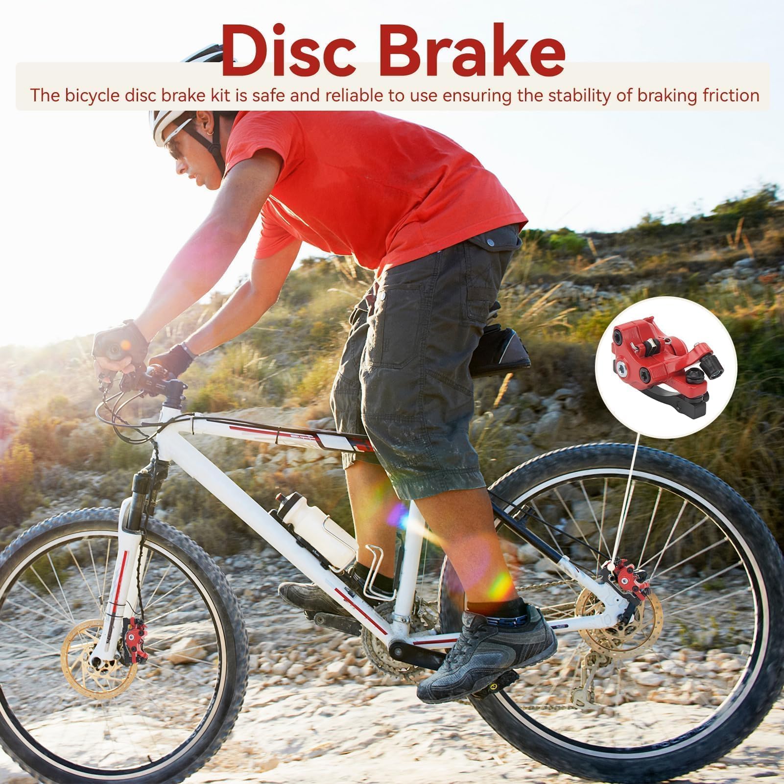 Agatige Set di Freni a Disco per Mountain Bike, Kit di Freno a Disco Pinza Anteriore e Posteriore MTB Accessori per Estrattori Cavi per Biciclette per Bici da Strada, BMX(Rosso)