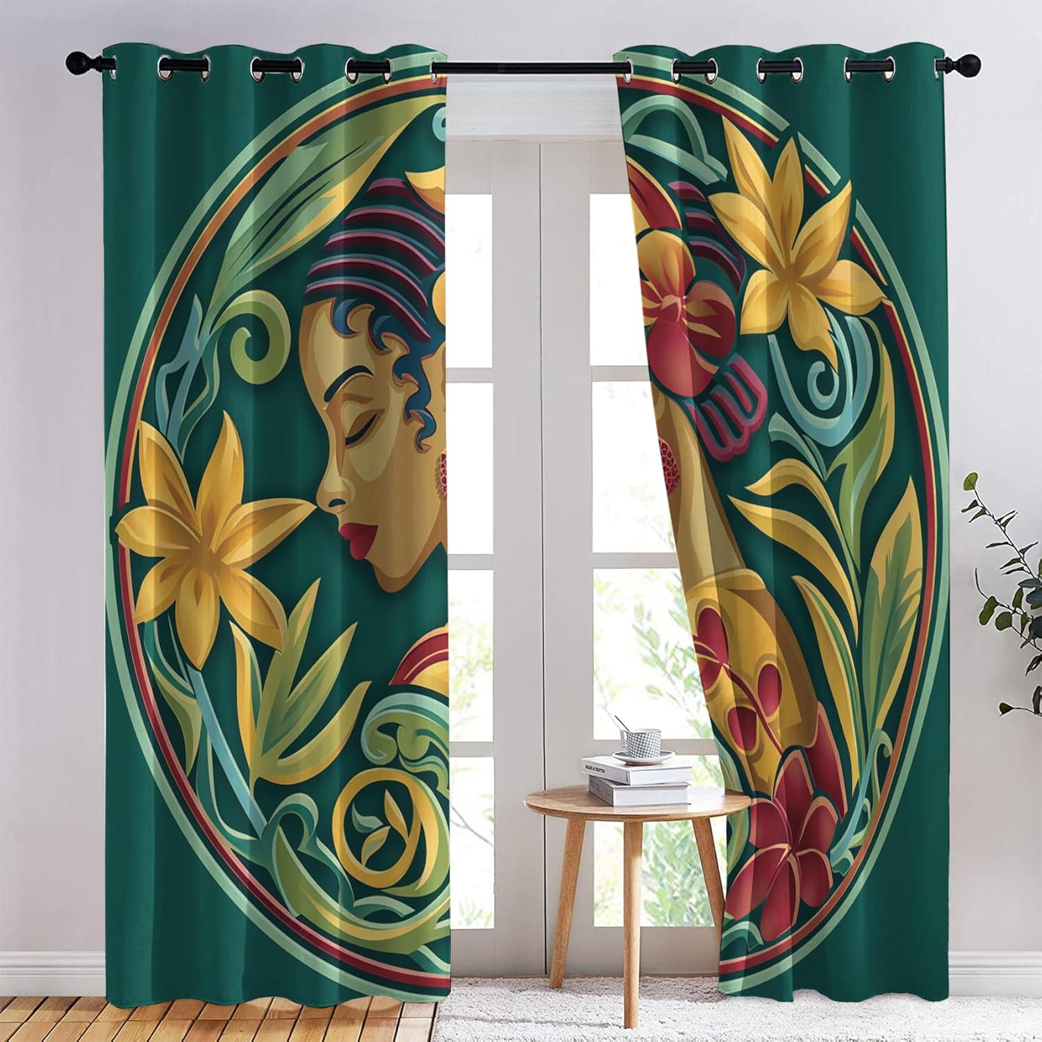 Boho Girl Curtains for Bedroom, Black Woman Blackout Curtains 63 Inch Length for Living Room, Room Darkening Thermal Curtains, Elegant Girl Drapes 2 Panels Set with Grommet Window Curtains