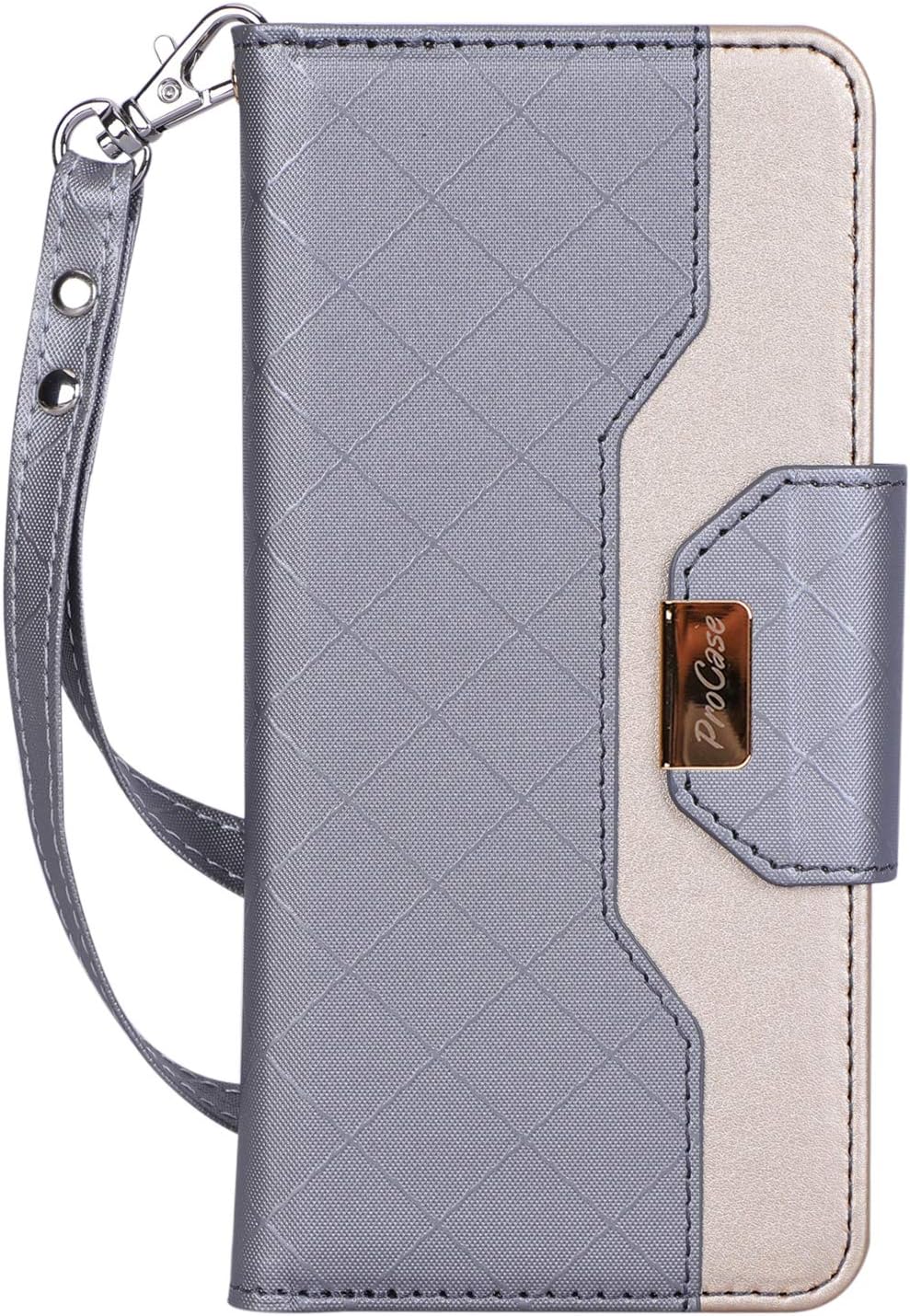 ProCase Galaxy S10 Plus Wallet Case, Flip Fold Kickstand Case with Card Holders Mirror, Folding Stand Protective Book Case Cover for 6.4 Inch Galaxy S10+ (2019 Release) – Grey