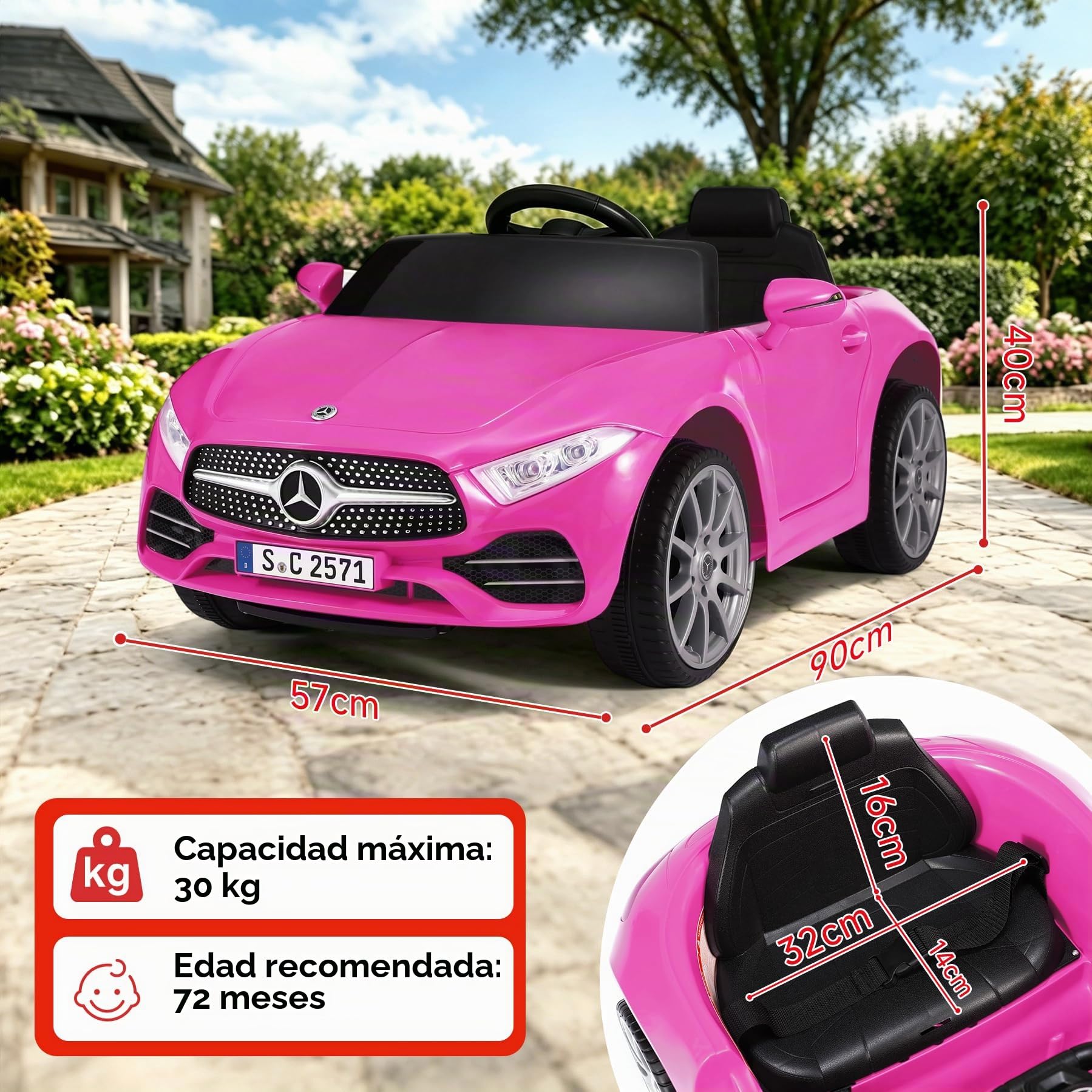 ORYXEARTH Coche eléctrico para niños, 6 V, con mando a distancia de 2,4 G, bocina, música Bluetooth, USB y batería de plomo AGM, motores de 25 W, 2-5 km/h, para niños de 3 a 6 años, rosa