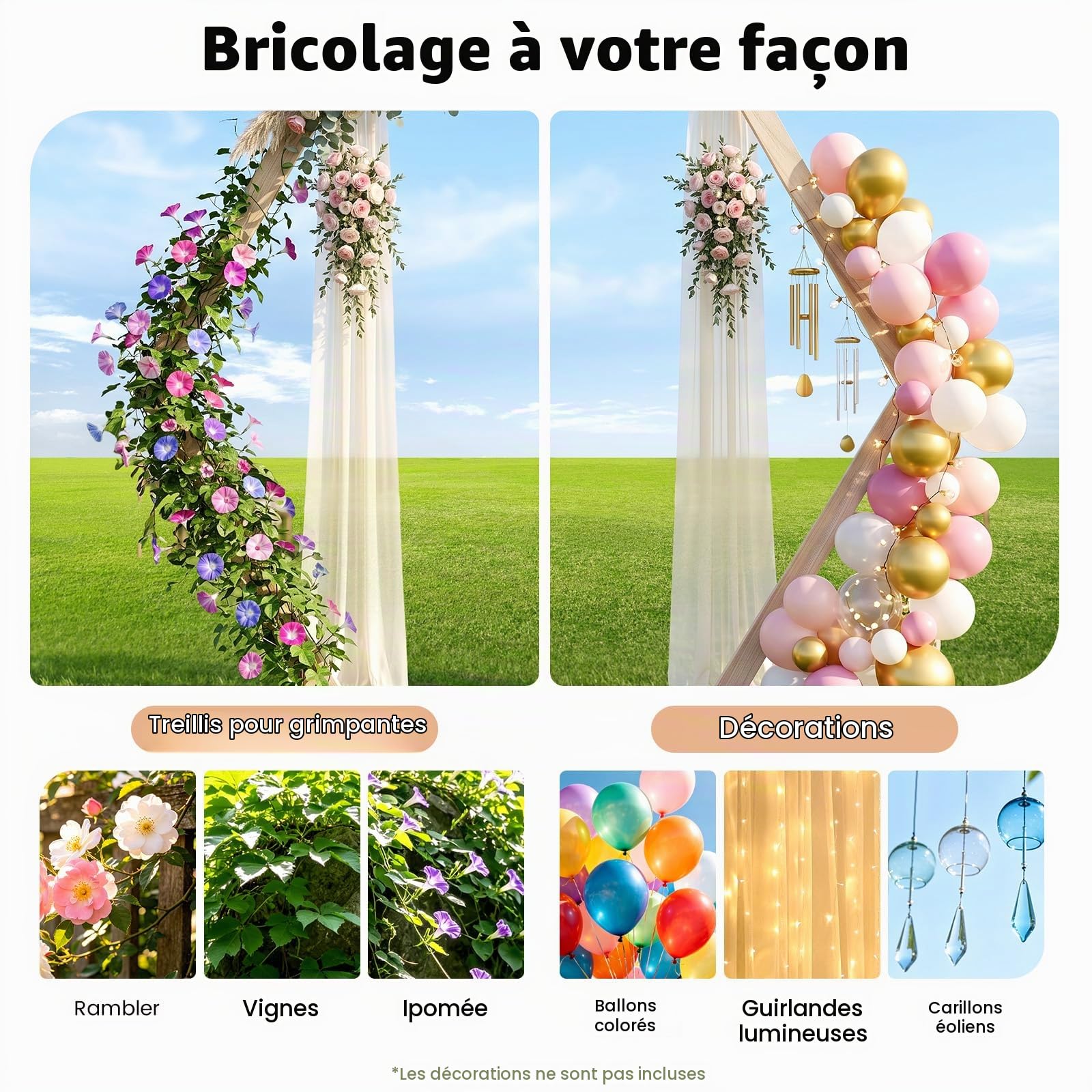 Arche de mariage - Cadre hexagonal - 2,33 m - Arche de mariage - Support en bois - Pour mariages, fêtes d'anniversaire, événements commerciaux, etc