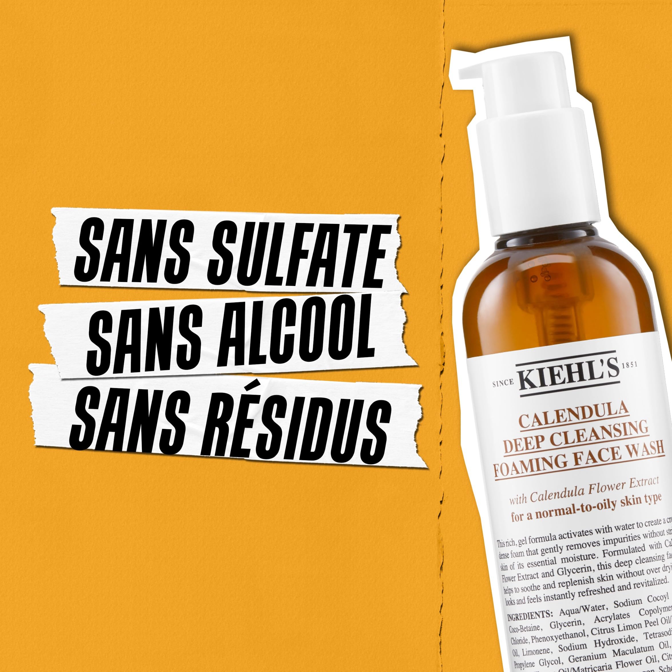 Kiehl's, Nettoyant Visage au Calendula, Gel Nettoyant Moussant Profond, Élimine les Impuretés et la Saleté, Sans Sulfates, Pour Peau Normale à Grasse