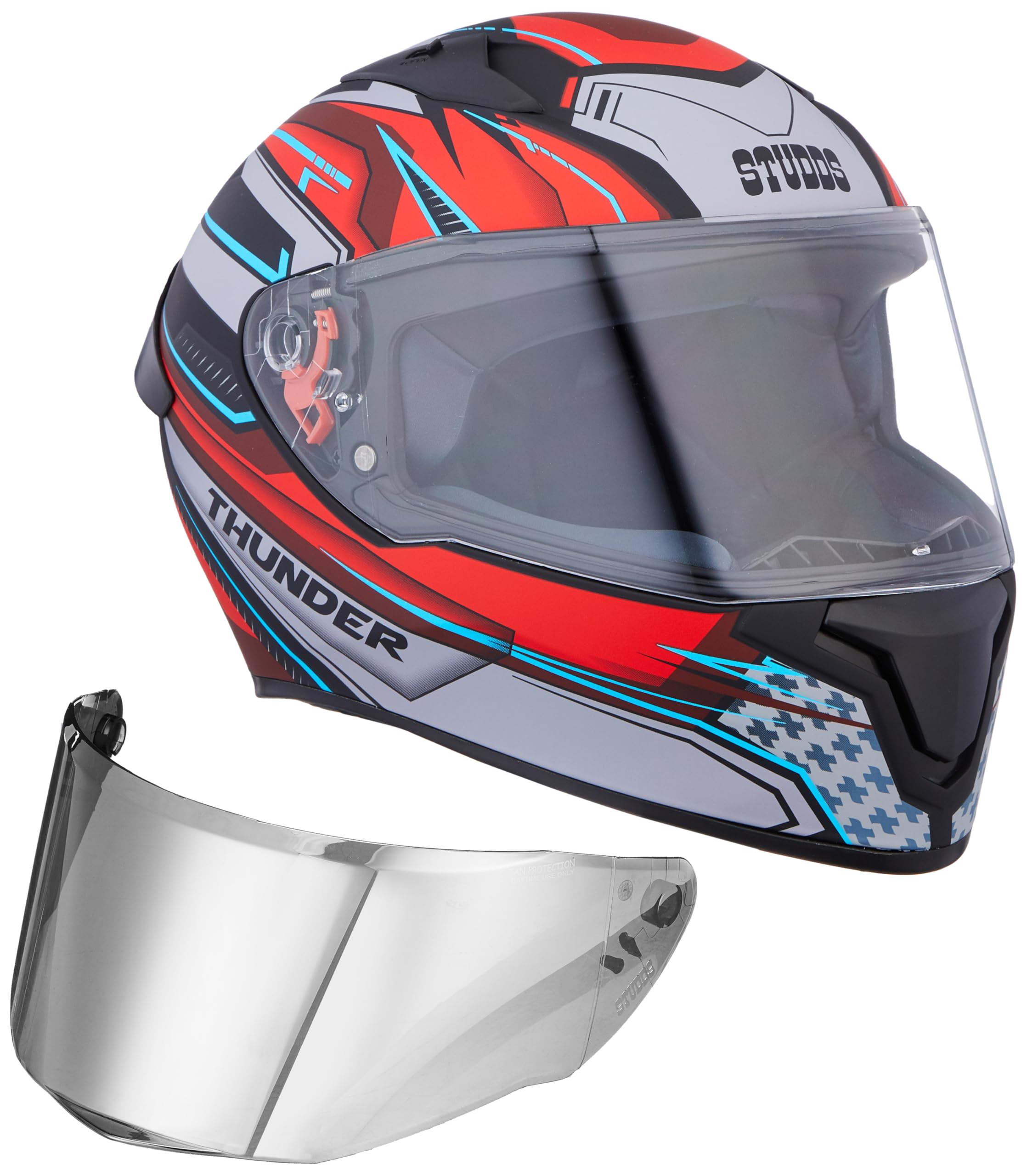 Studds Thunder Full Face Helmet D8 with Clear Visor (Matt Black N2, M)-image-2