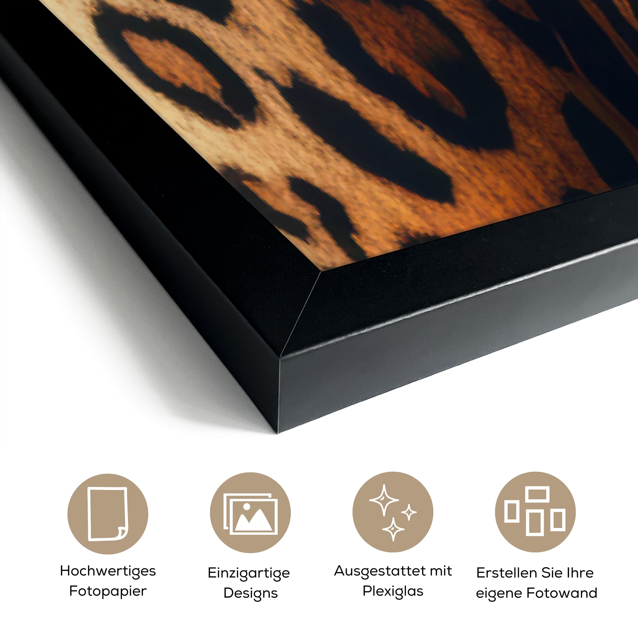 MuchoWow© Wandbilder mit Rahmen 80x120 cm Wanddeko Bilder Wohnzimmer Moderne Zimmerdeko Geschenk Bilderrahmen Frau - Pantherdruck - Dschungel - Natur - Luxus