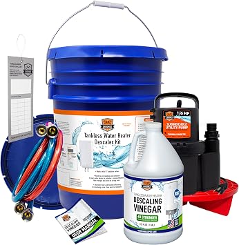 Chromex Tankless Water Heater Flush Kit with NSF Certified Concentrated Vinegar, Dilutes to 4 Gallons and 1/6HP Extra Strength Pump