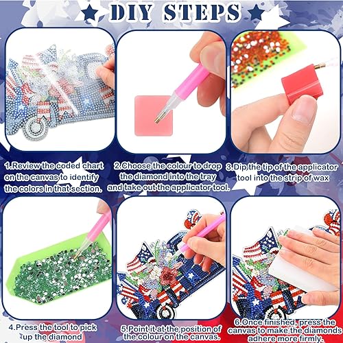 Miniatura 5 de Chitidr Juego de 6 piezas de corona de diamantes del 4 de julio, gnomo rojo, blanco, azul, gnomo, diamante, letrero colgante, manualidades de