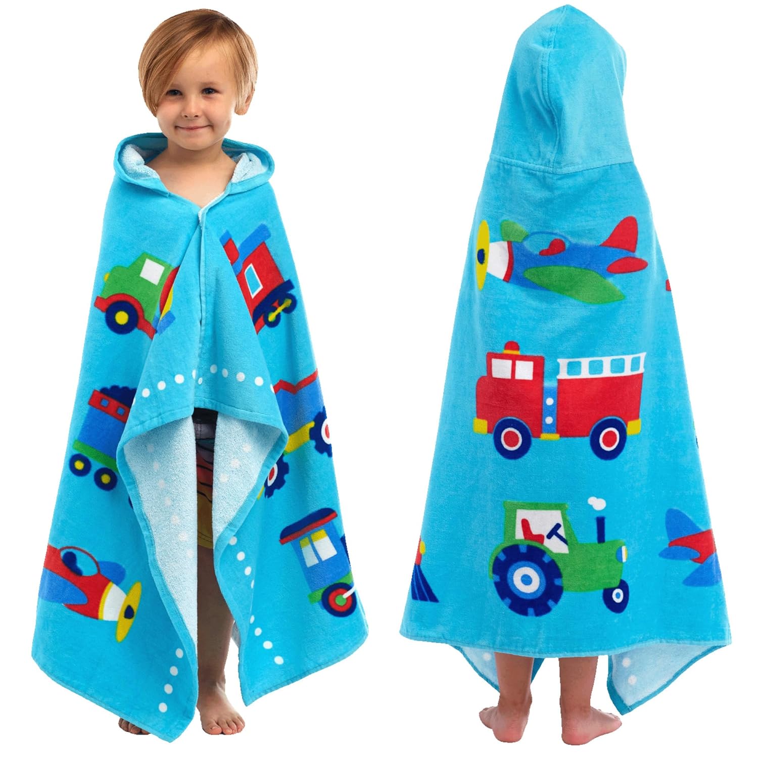 Wildkin Wet Bag Set & Hooded Poncho Beach Towel Bundle – Leakproof Wet/Dry Bags with Swim Cover-Up for Beach, Pool, Swim & Travel for Kids - Trains, Planes & Trucks