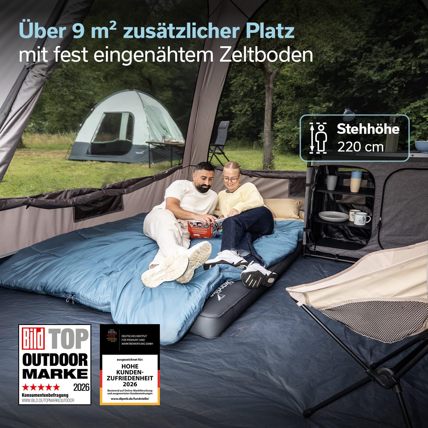 Skandika Heckzelt Pitea SUV Protect | 4 Personen, recyceltes Zeltmaterial, freistehend, eingenähter Zeltboden, 2,2 m Stehhöhe, Fenster, 5000 mm Wassersäule, Moskitonetze, 3 x 3 m | für Auto, SUV, Bus