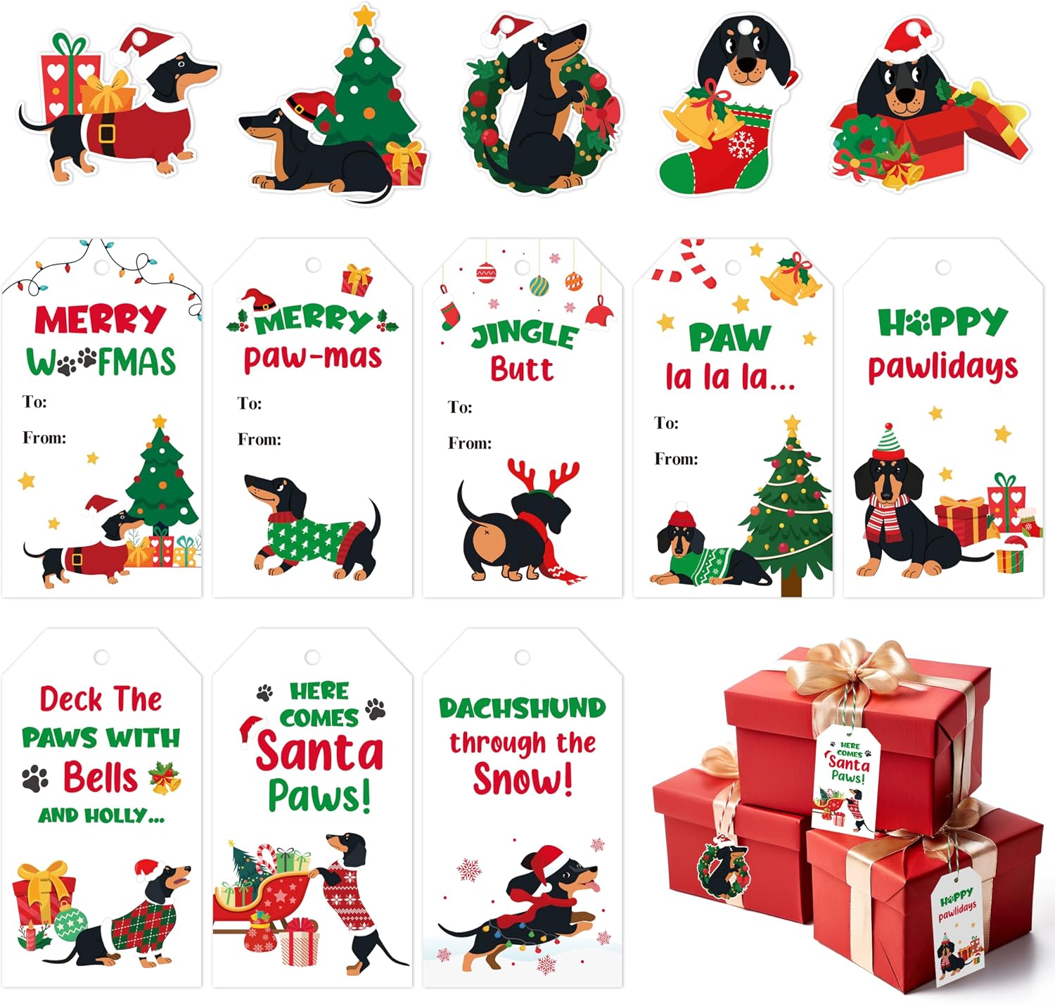 K1tpde 137PCS Vintage Christmas Gift Tags with 30m Hemp Rope Merry Christmas Hanging Ppaer Tag with String Decor for Xmas Tree Winter Holiday Wish Label for Gift Wrapping Present(Dachshund Dog)