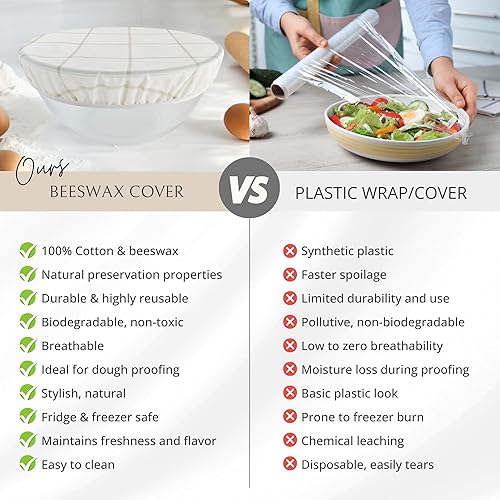 Miniatura 5 de Nectar & Nest Fundas reutilizables para cuencos a prueba de pan (2 Lg)  Fundas reutilizables para cuencos de cera de abeja, 100% algodón orgánico,