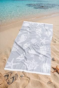 Seashell |%100 Pamuk Sa akl  Plaj Havlusu | 80x150 cm Gri Gri