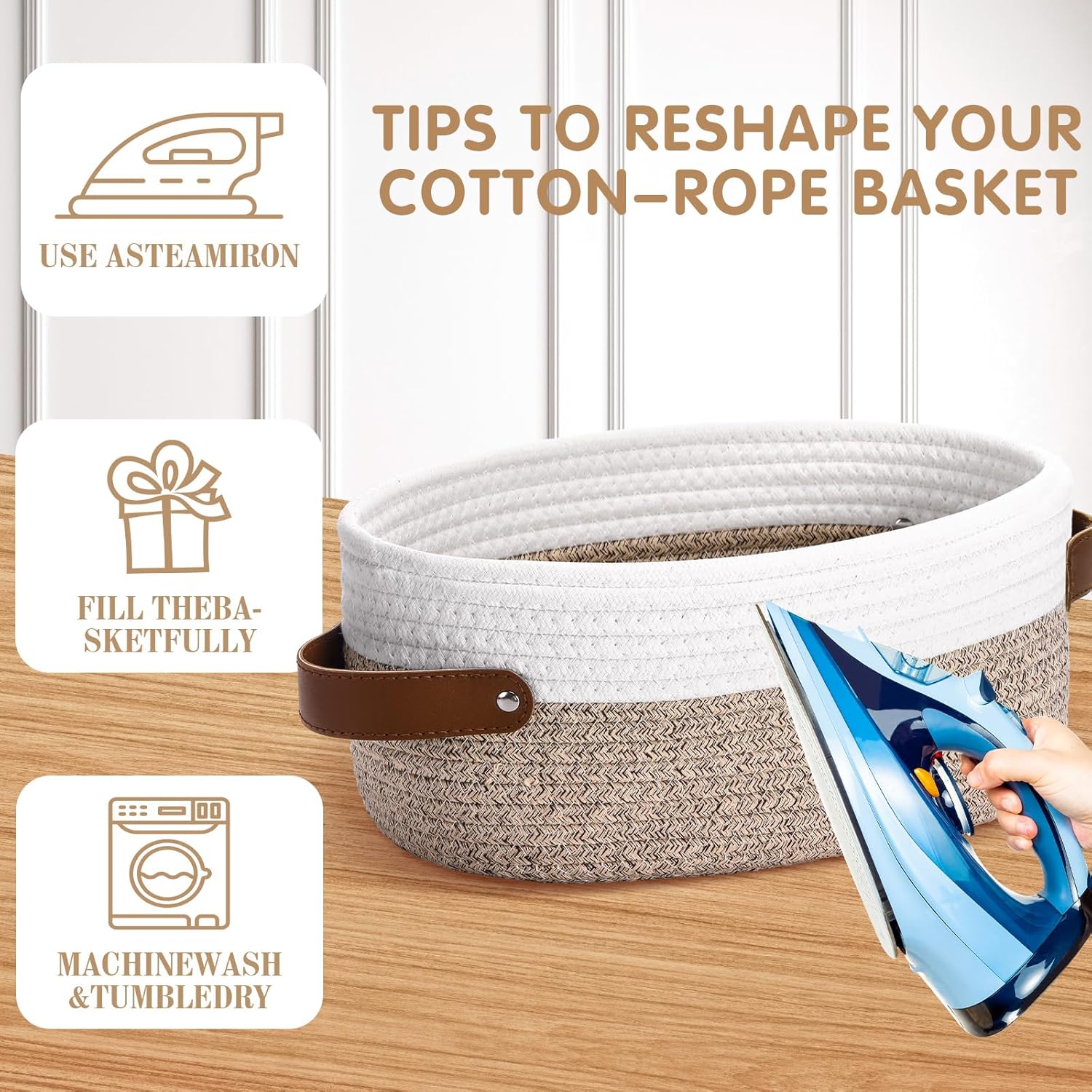 Colingmill 3 Pack Easter Small Woven Basket for Gifts with Handles Clear Bags and Ribbons Empty Storage Basket Decorative Chest Box for Easter Wedding Present(White and Khaki,12"x 8"x 5")