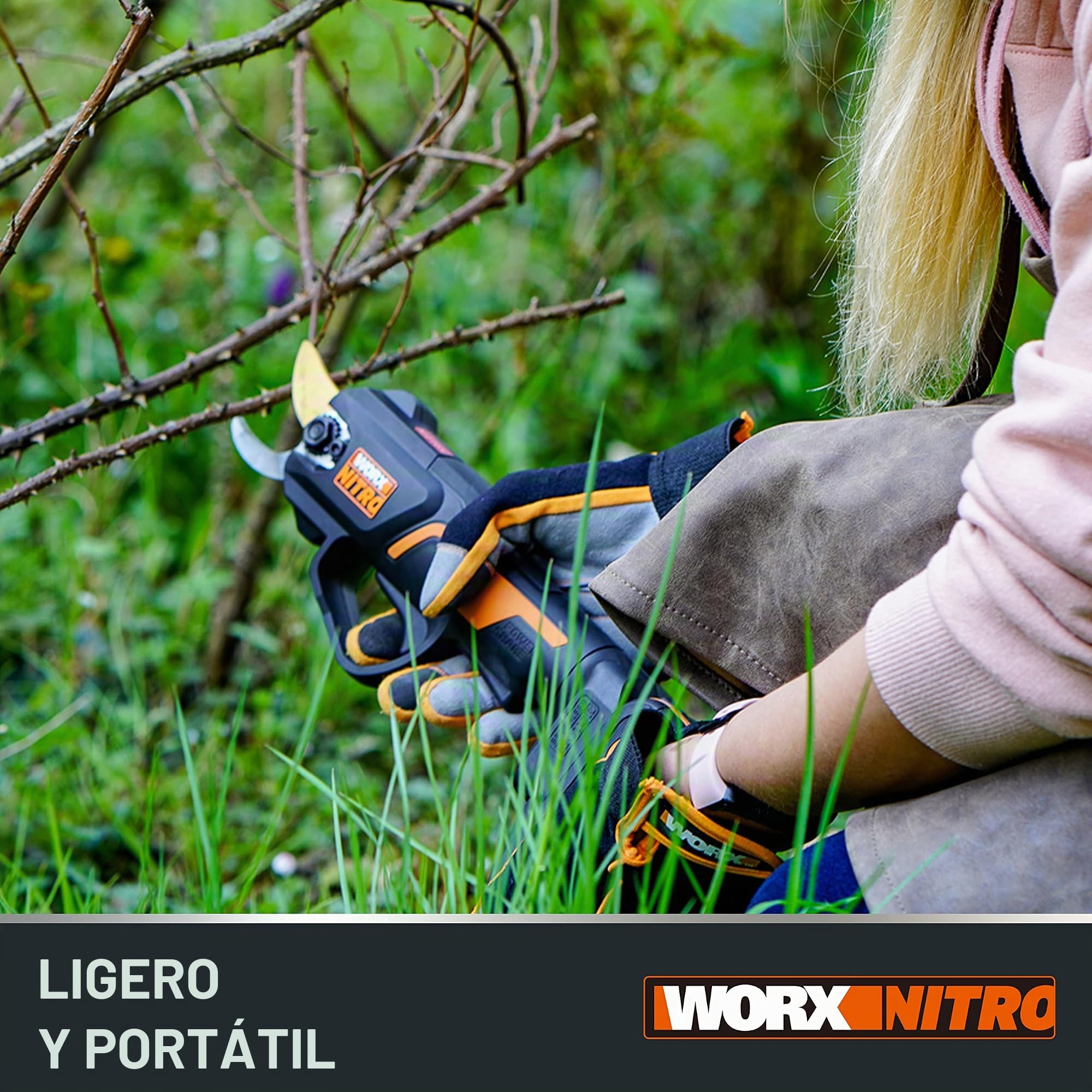 WORX NITRO 18V (20V MAX) Tijeras Podadoras Eléctricas sin Cable WG330E.1, PowerShare, sin Escobillas, Capacidad de Corte 25 mm, Vergel y Jardín, Batería y Cargador incluidos