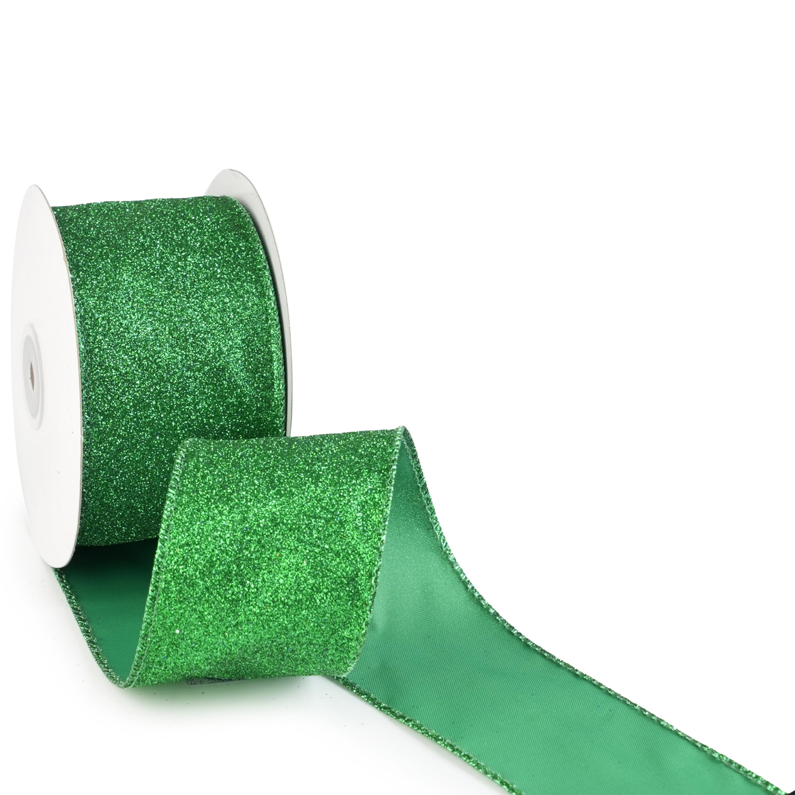 MAYREEL 2.5 Inch Green Ribbon Wired Emerald Green Glitter for St. Patrick's Day Gift Wrapping Wreath Supplies Tree Toppers Christmas Crafts 10 Yards