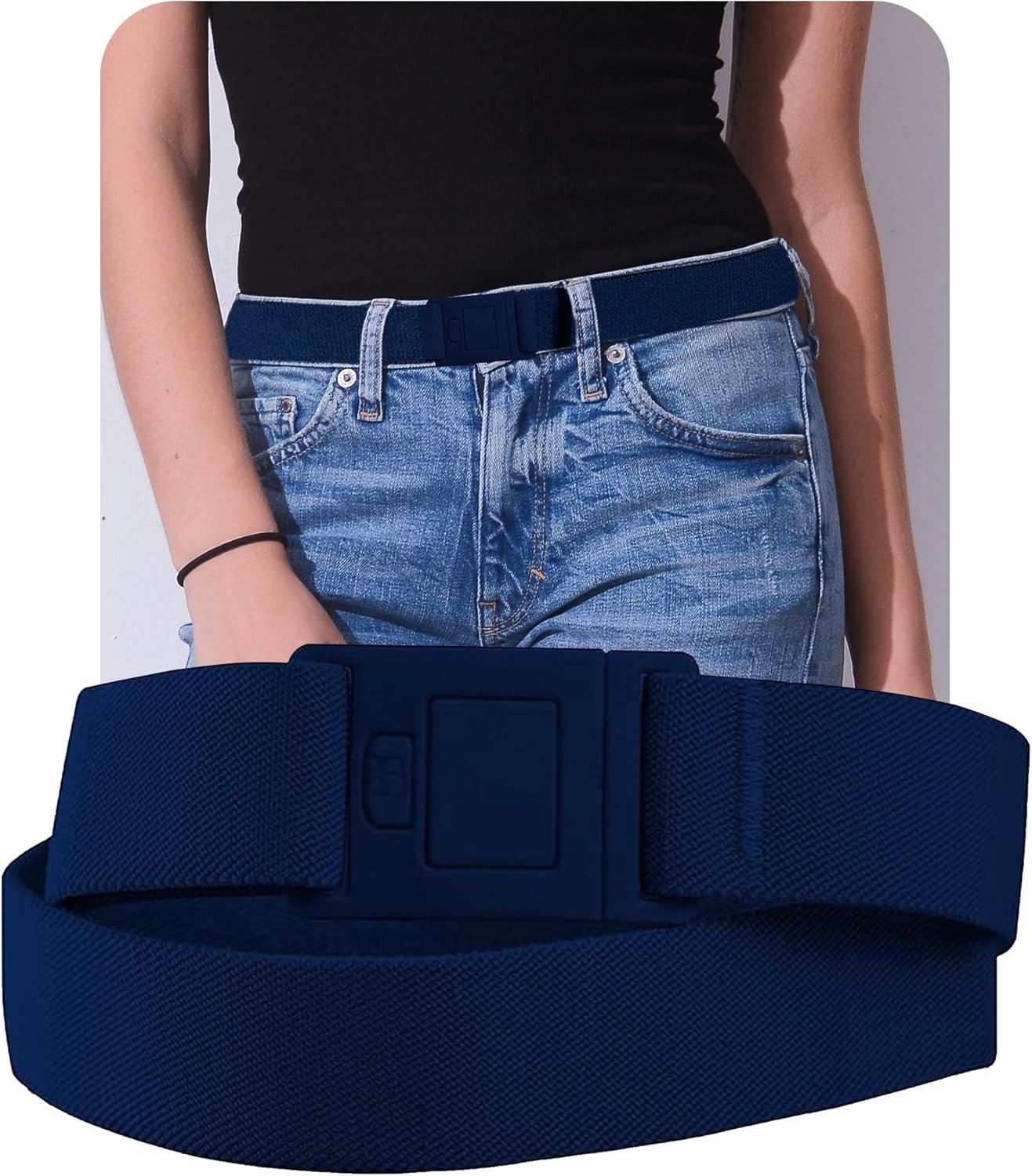 BELTAWAY Easily Adjustable Elastic Flat Buckle No Show Belts for Women – Stretch No Bulge jeans pants