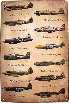 Qmagic Vintage Aviation Airplane Decor Ww2 Poster Airplane Wall Art Military Decor Metal Signs Gifts for Pilot Wall Decor Airplane Lovers Poster 8x12 Inches