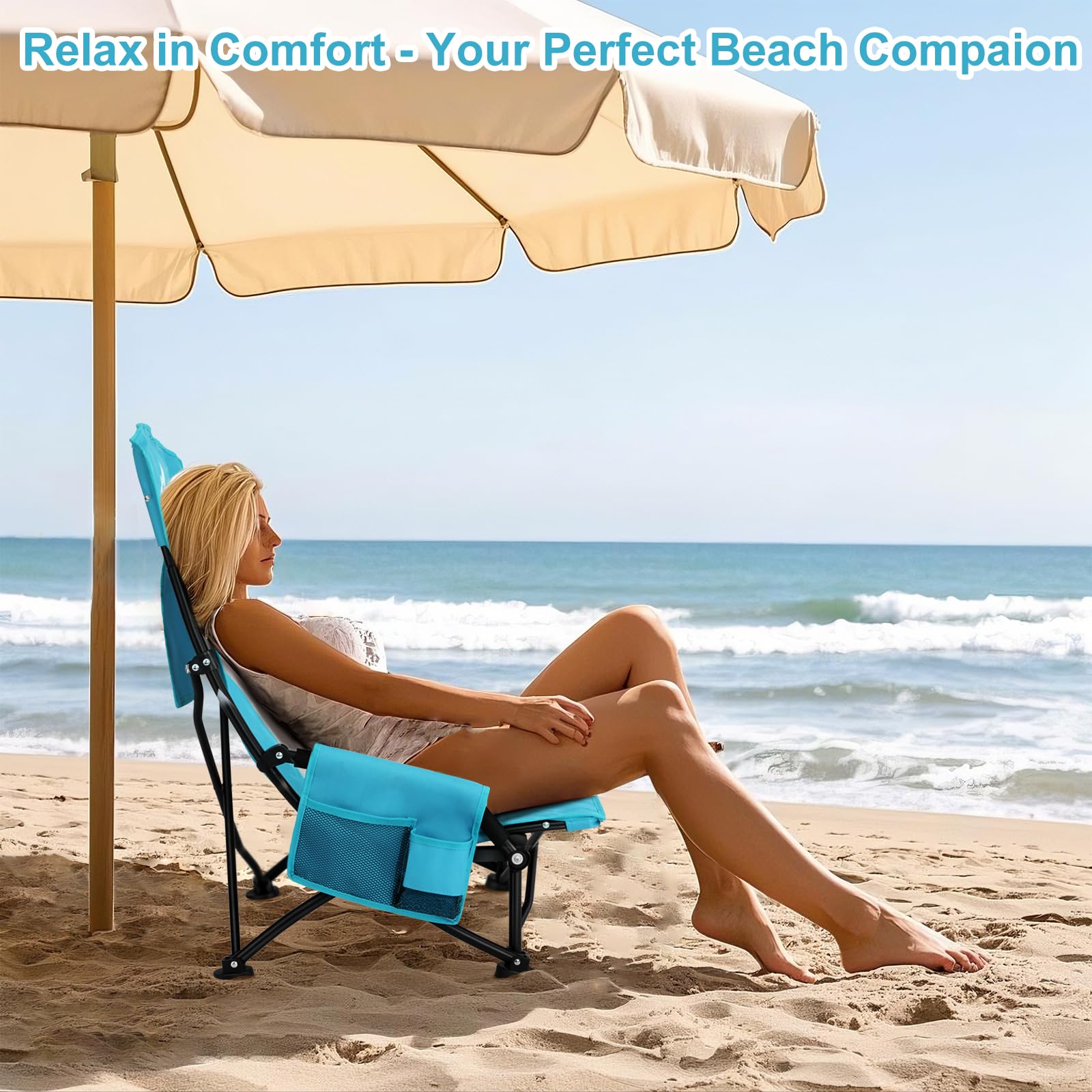Amazon.com: Oileus Folding Portable Beach Chair, High-Back Low