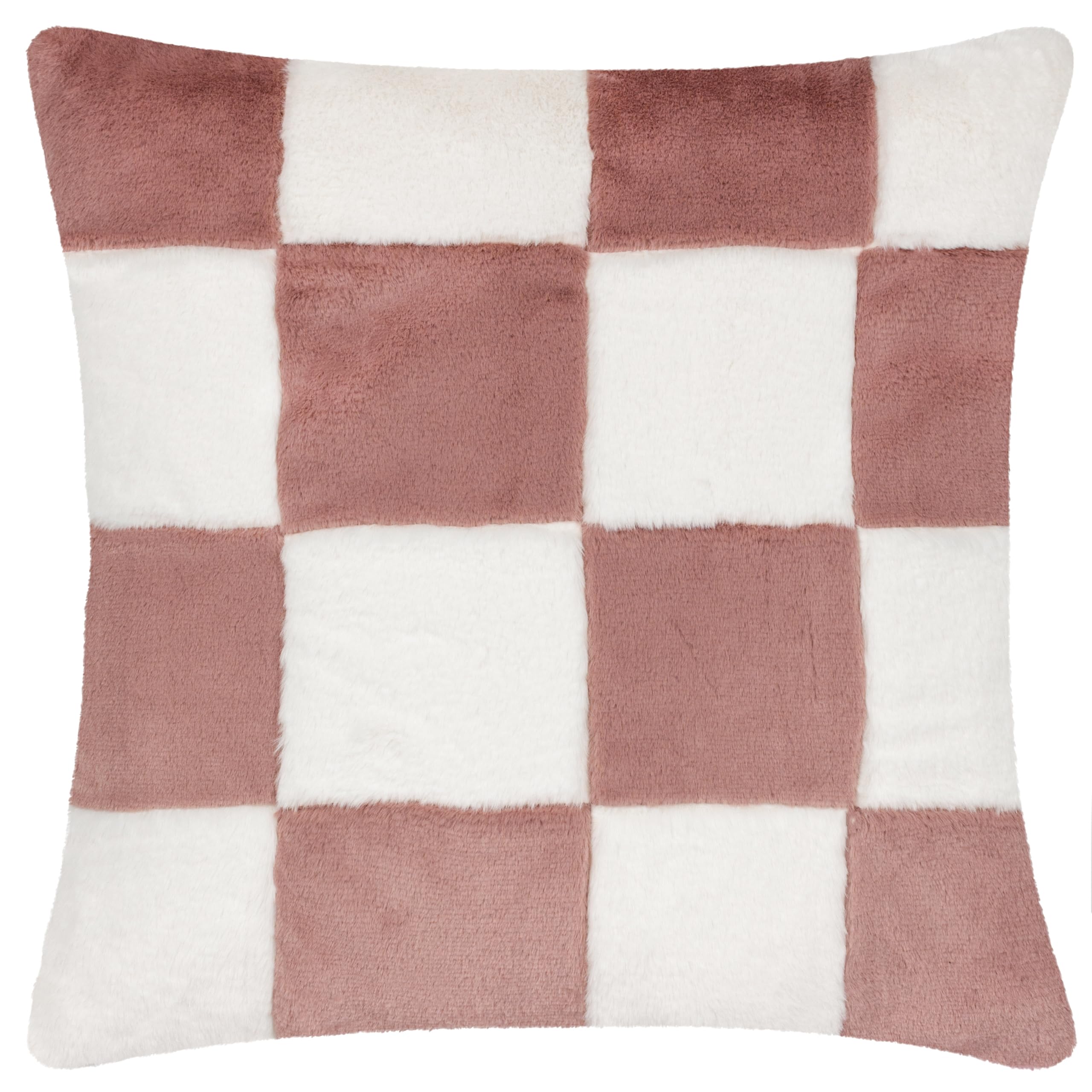 furn. Heya Home Cozee Check Faux Fur Cushion Cover, Pink