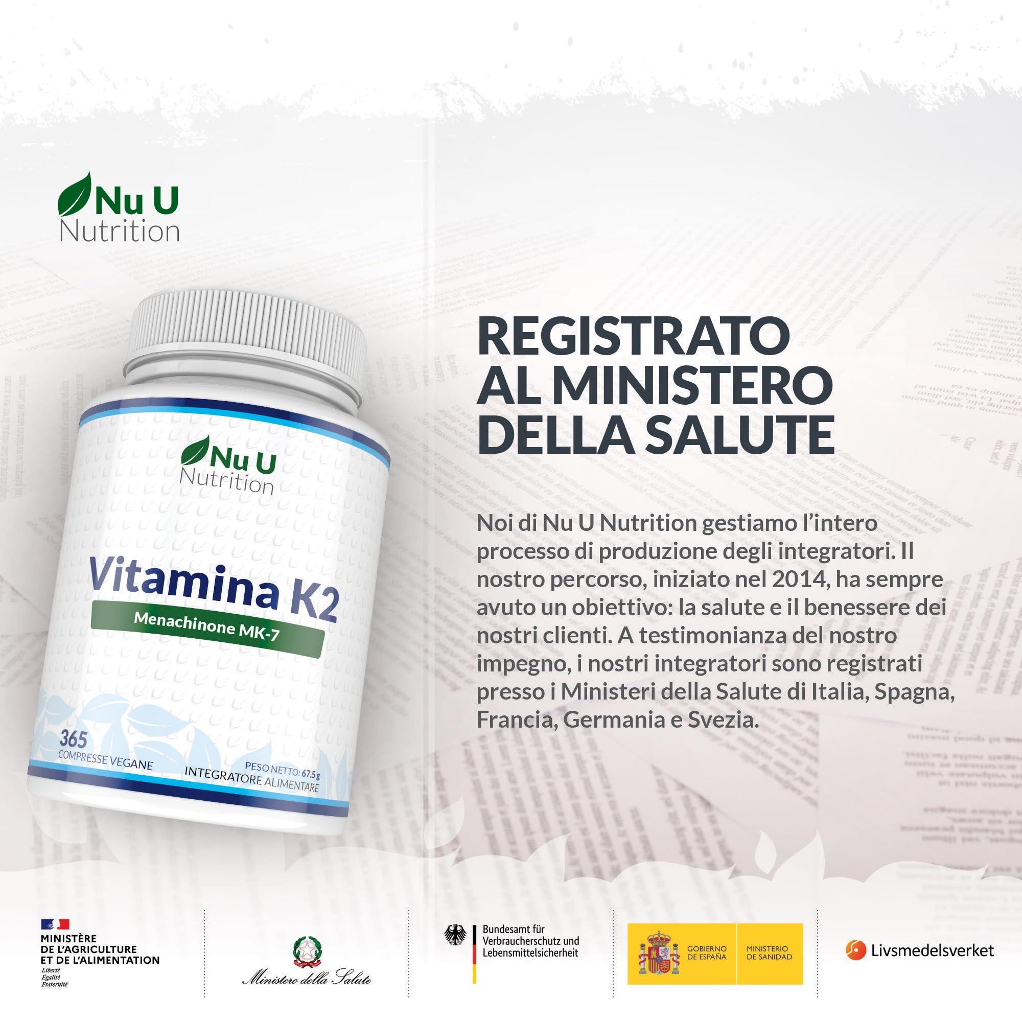 Vitamina K2 MK7 200mcg - 365 Compresse Vegane - 1 Anno di Scorta - Alta Concentrazione di Vit K Menachinone MK-7 da Natto - Prodotto in Europa - Nu U Nutrition
