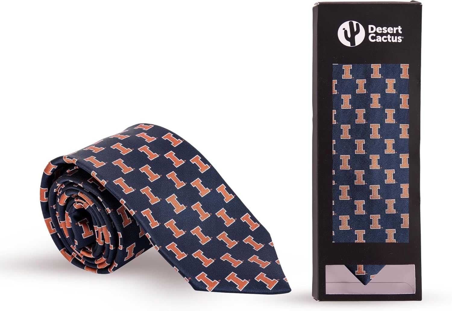 Desert Cactus University of Illinois Neck Tie UIUC Fighting Illini 100% Polyester Necktie with Logo, Officially Licensed (Style B) - Image 4