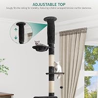 YITAHOME Mennyezetig Érő Macskafa, 5 Szintes Mászótorony Függőággyal, Állítható Magasság 281cm, Sötétszürke Kaparófával és Játékokkal 3