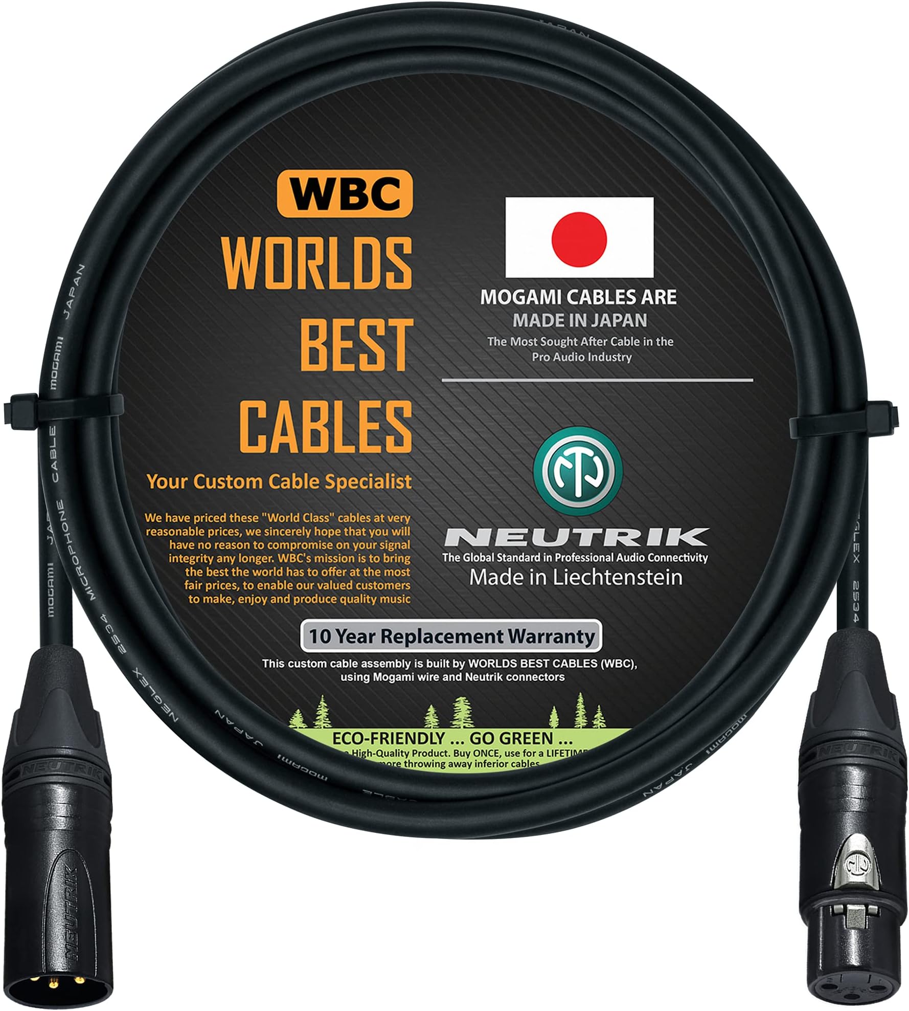 WORLDS BEST CABLES 6 Foot – Quad Balanced Microphone Cable Custom Made Using Mogami 2534 Wire and Neutrik NC3MXX-B Male & NC3FXX-B Female XLR Plugs.