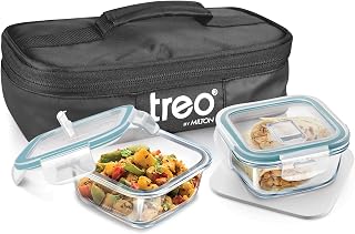 Treo By Milton All Weather Borosilicate Glass Square Set of 2,320 ml Each,Tiffin,Water Proof Carry Jacket,Microwave & Oven Safe,Leak Proof,Air Vent Lid,Scratch Resistant,Ideal for Office,School,Black