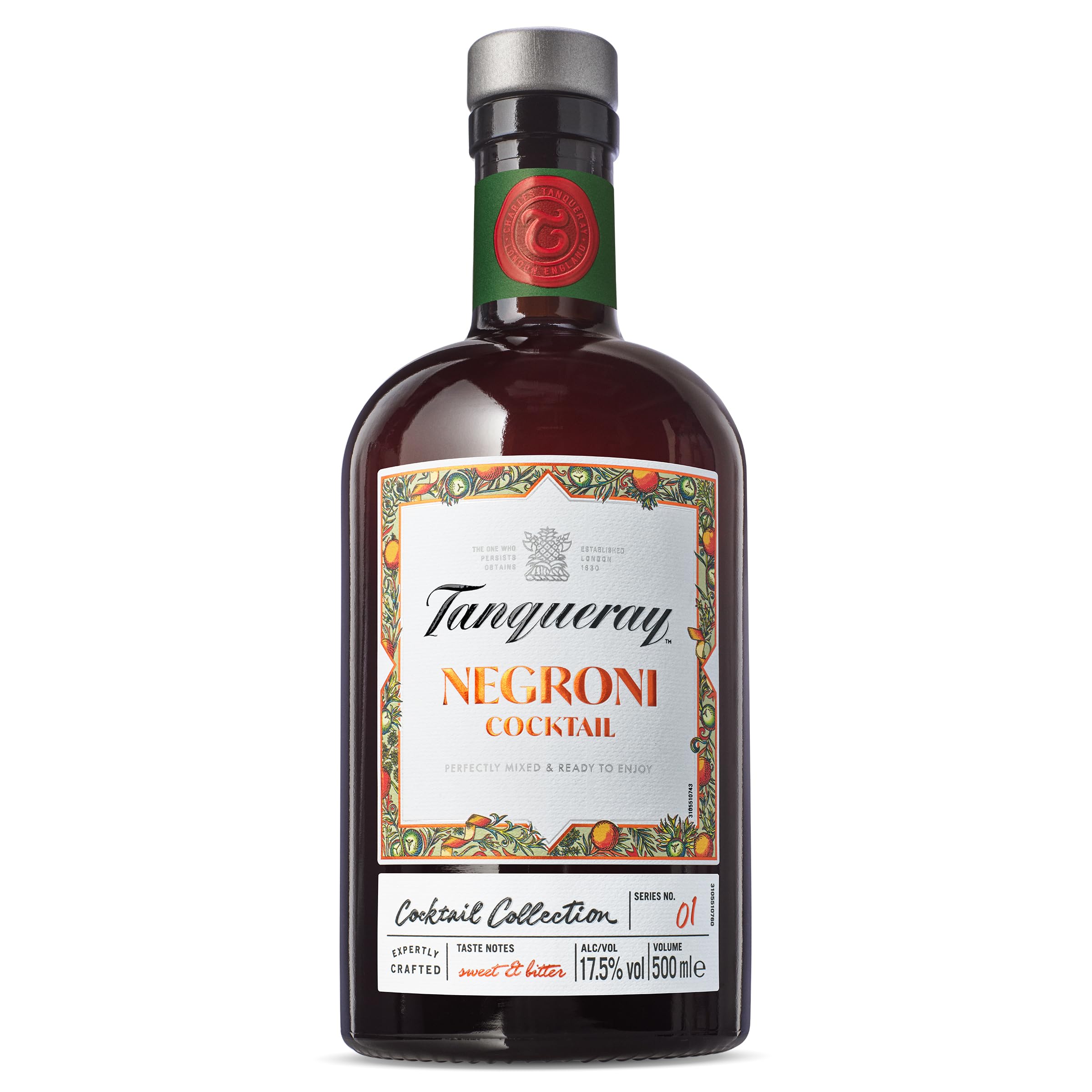 Tanqueray London Dry Gin Negroni Cocktail Drink, Cocktail Collection, 17,5% vol, 500ml Einzelflasche